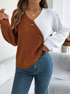 Two-tone V-neck Long Sleeve Sweater