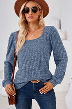 Ribbed Square Neck Long Sleeve T-shirt (10)