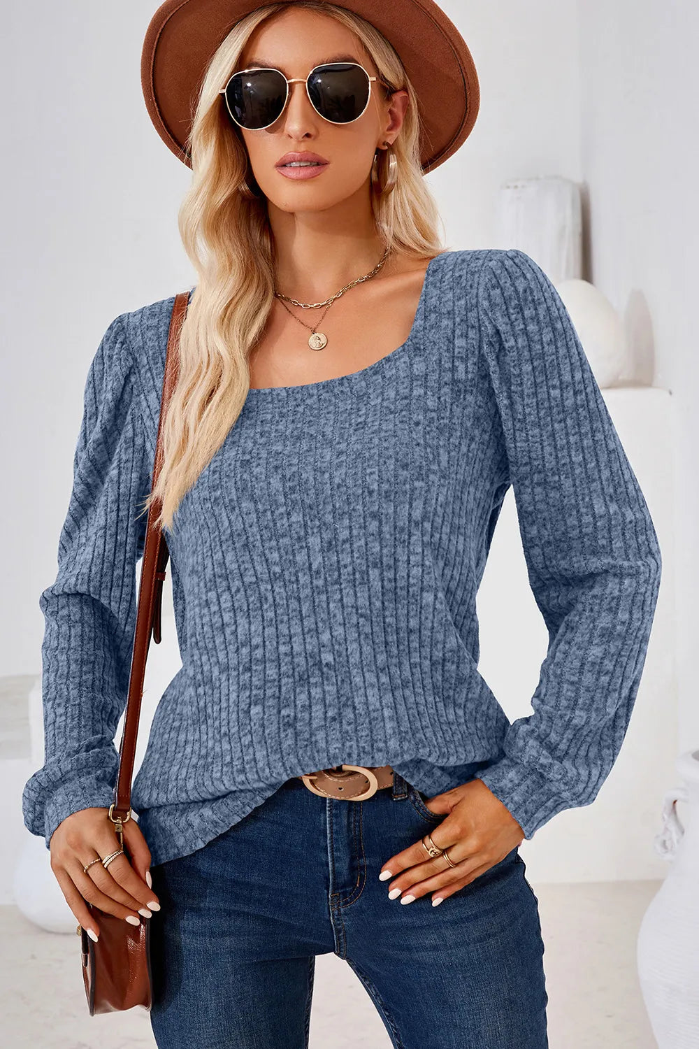 Ribbed Square Neck Long Sleeve T-shirt (10)