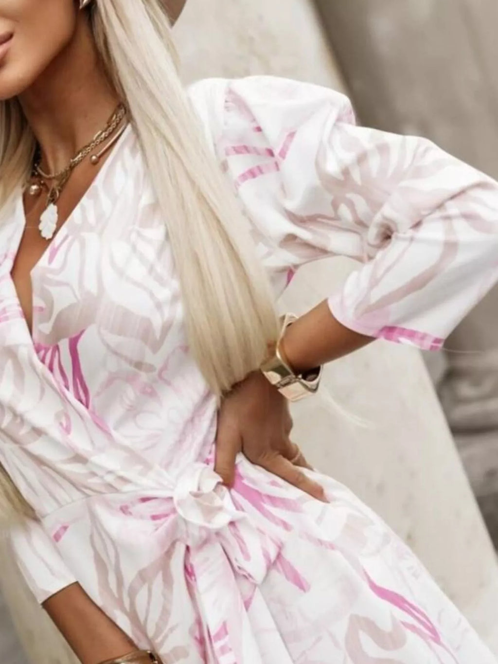Printed Surplice Long Sleeve Wrap Dress (11)