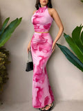Tie-dye Halter Top Mermaid Skirt Set