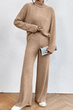 Mock Neck Dropped Shoulder Top Pants Set (18)