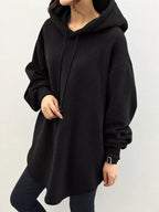 Full Size Drawstring Dropped Shoulder Hoodie Plus