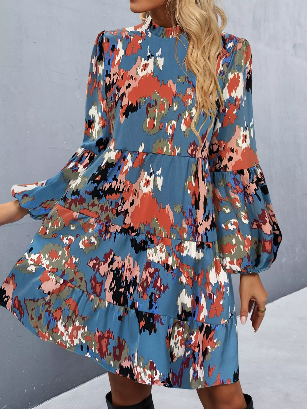 Printed Balloon Sleeve Mini Dress (20)