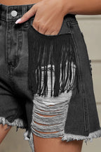 Distressed Fringe Denim Shorts (15)