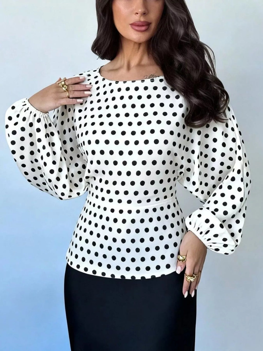 Polka Dot Round Neck Blouse (3)