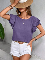 Round Neck Flounce Sleeve Blouse (25)