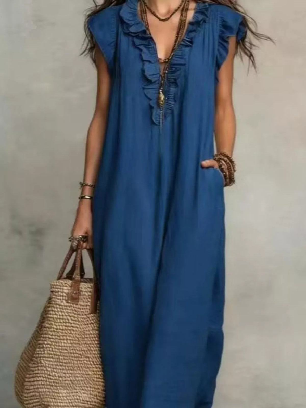 Full Size Bohemian Ruffle Neck Maxi Dress Plus (5)