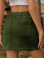 Pocketed Elastic Waist Denim Skirt (2)