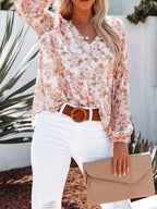 Full Size Floral Print V-neck Long Sleeve Blouse Plus (10)