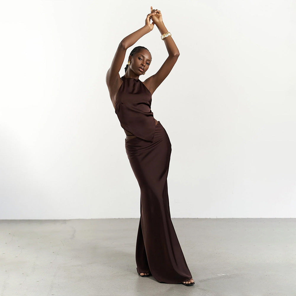 Solid Color Hollow-out Bodycon Maxi Skirt photo 4