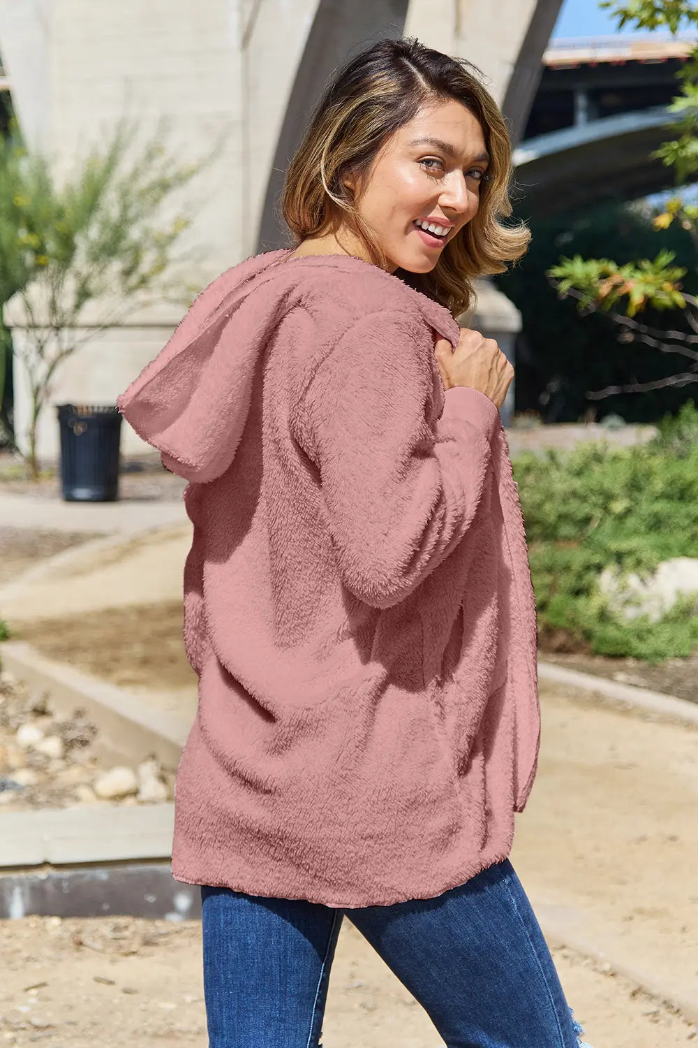Full Size Teddy Hooded Jacket Pockets (20)