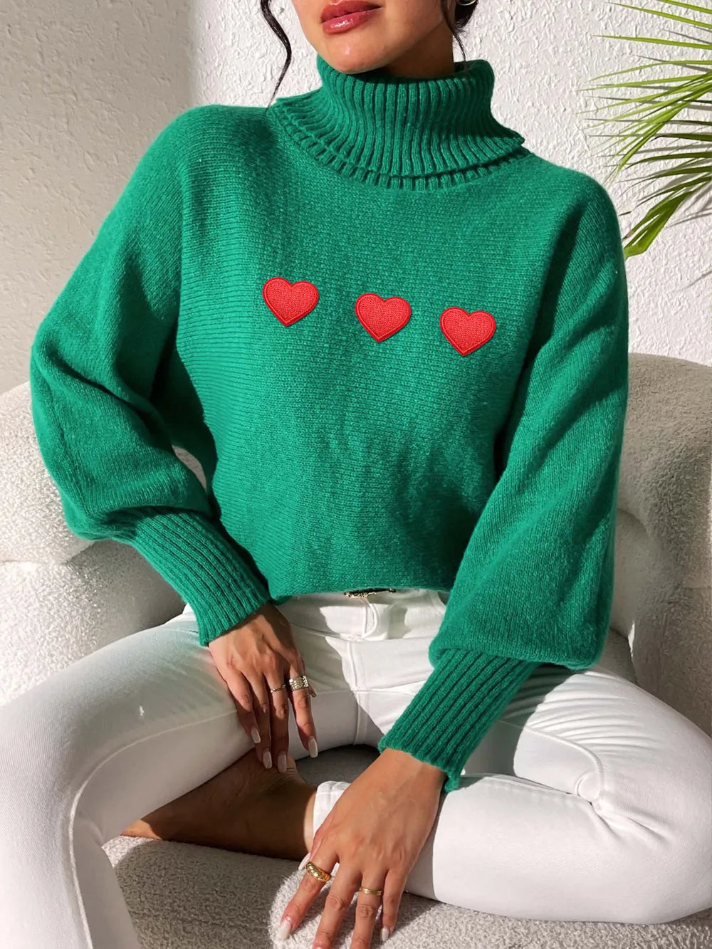 Heart Turtleneck Long Sleeve Sweater (5)