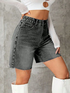 Frayed Hem Denim Shorts (11)