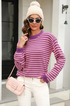 Striped Round Neck Dropped Shoulder Sweater (27)