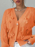 Bow Cable Knit V-neck Cardigan (12)