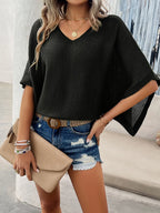 V-neck Batwing Sleeve Knit Top (23)