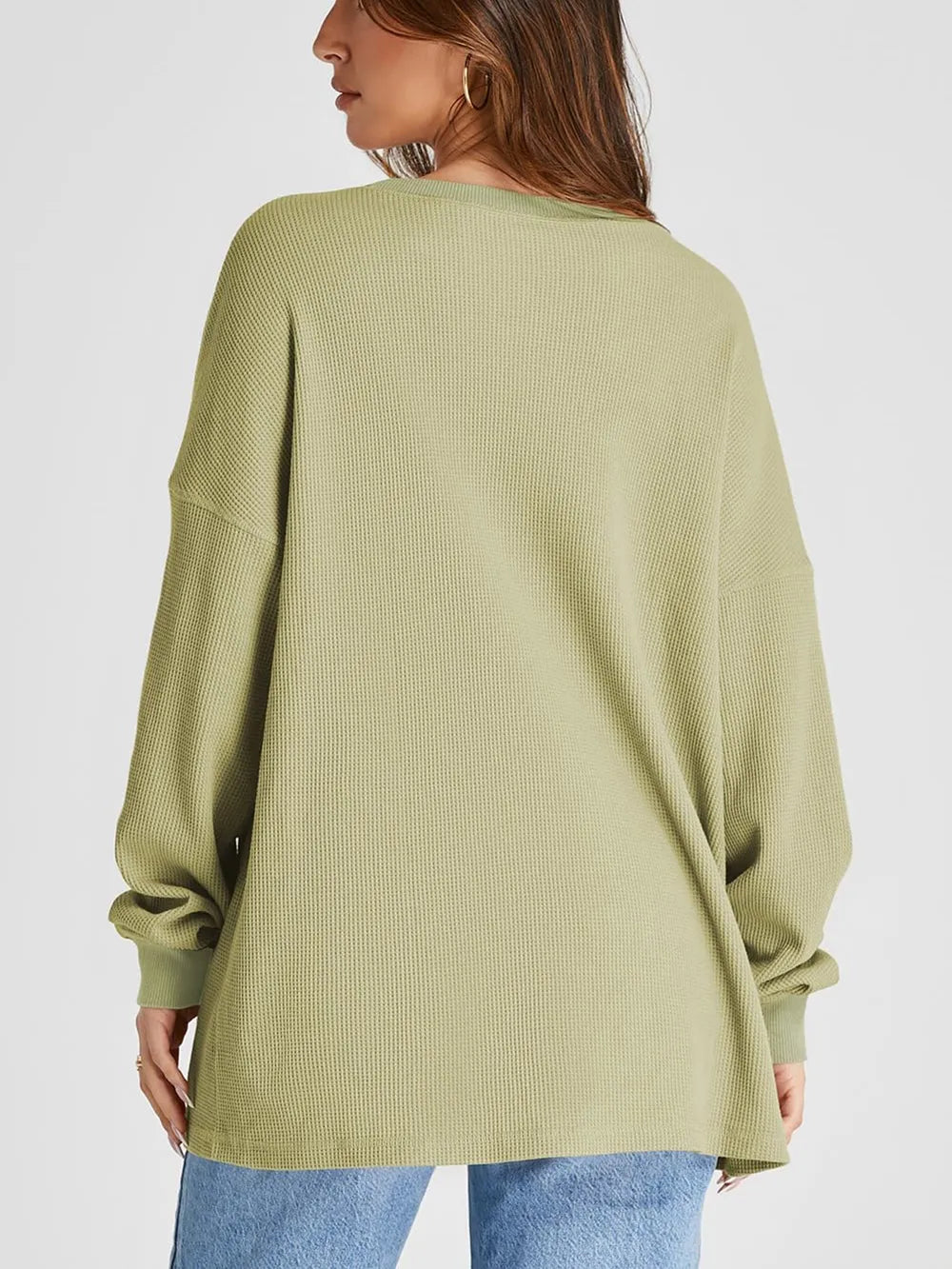 Waffle Knit Round Neck Long Sleeve T-shirt (20)