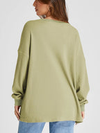 Waffle Knit Round Neck Long Sleeve T-shirt (20)