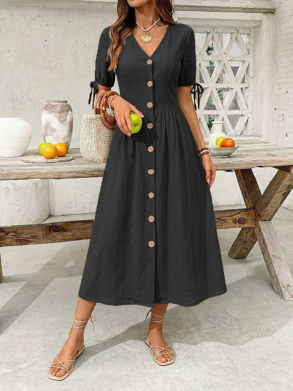 Button-down Short Sleeve Midi Dress (8)