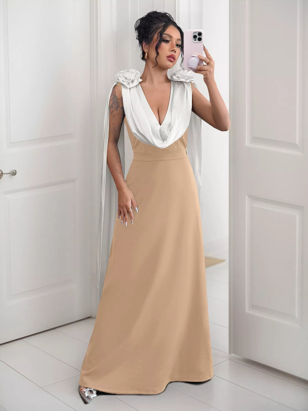 Floral Applique Two Tone Maxi Dress (16)
