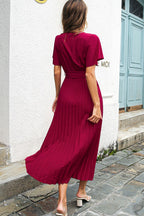 Flutter Sleeve Belted Surplice Midi Dress (6)