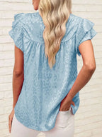 Leopard Frill Mock Neck Ruffled Cap Sleeve Top (12)