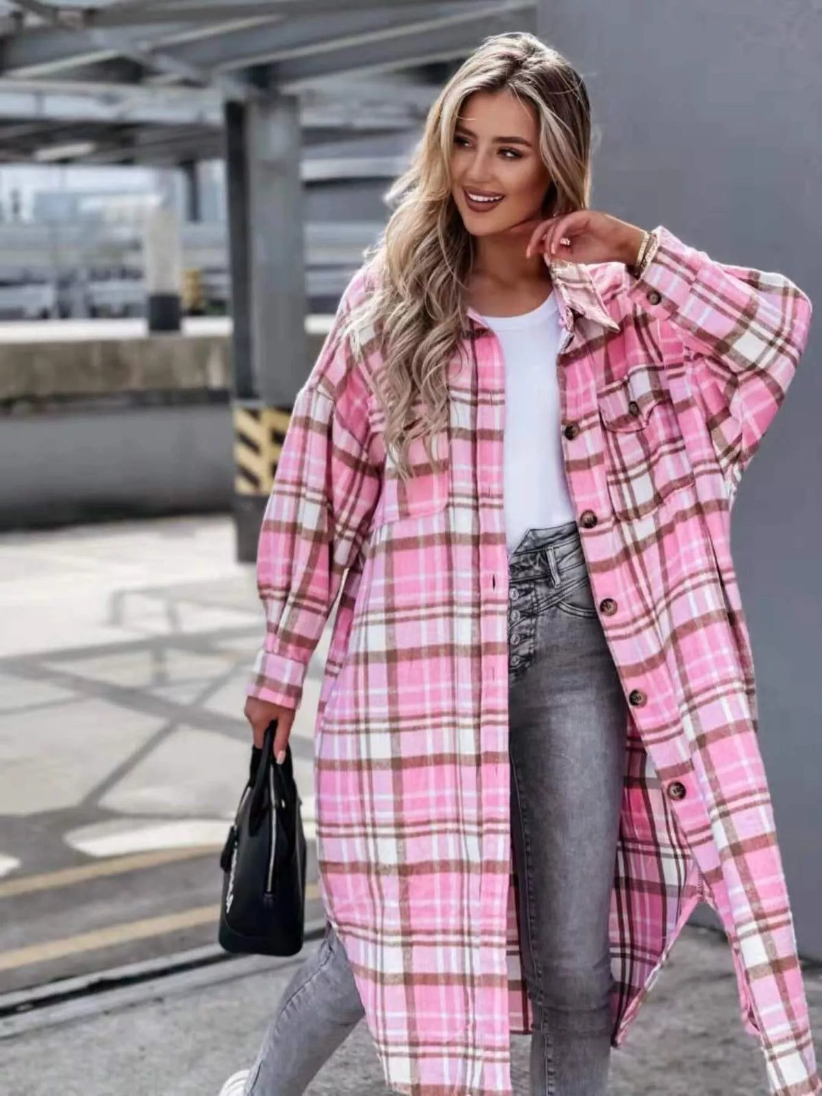 Plaid Button Up Longline Shacket (3)