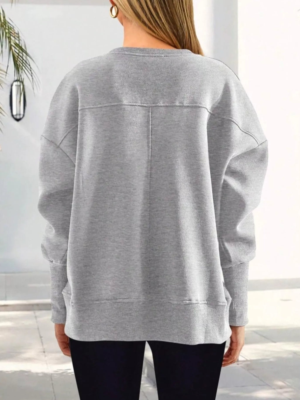 Slit Round Neck Dropped Shoulder Sweatshirt (20)