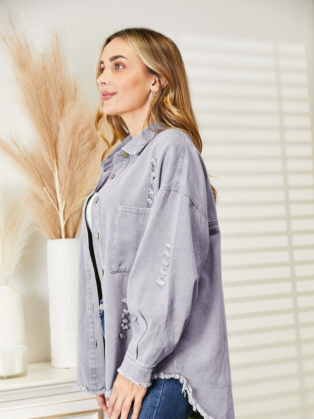 Distressed Raw Hem Denim Jacket (5)