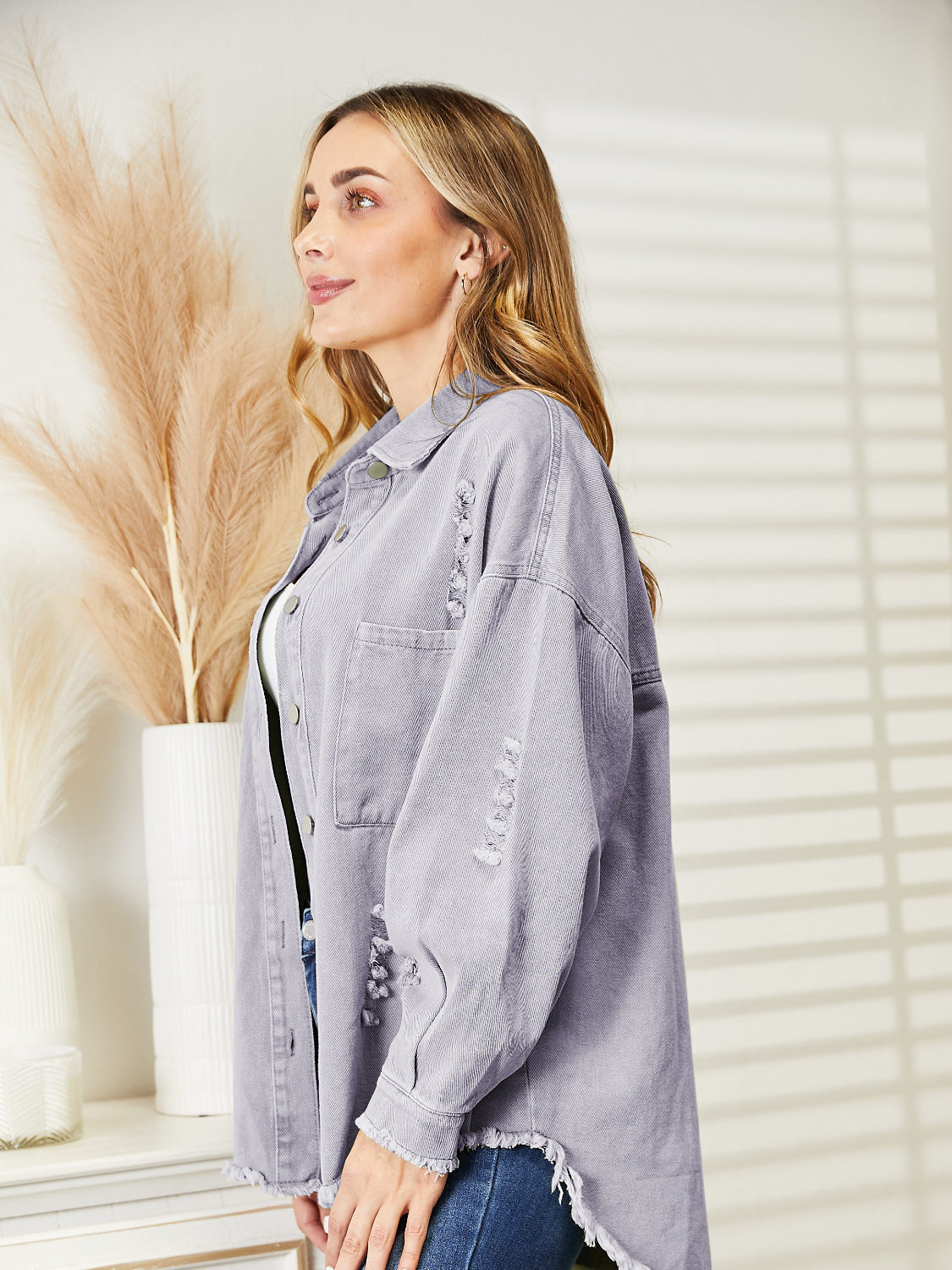Distressed Raw Hem Denim Jacket (5)