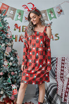Christmas Asymmetrical Neck Long Sleeve Dress (2)