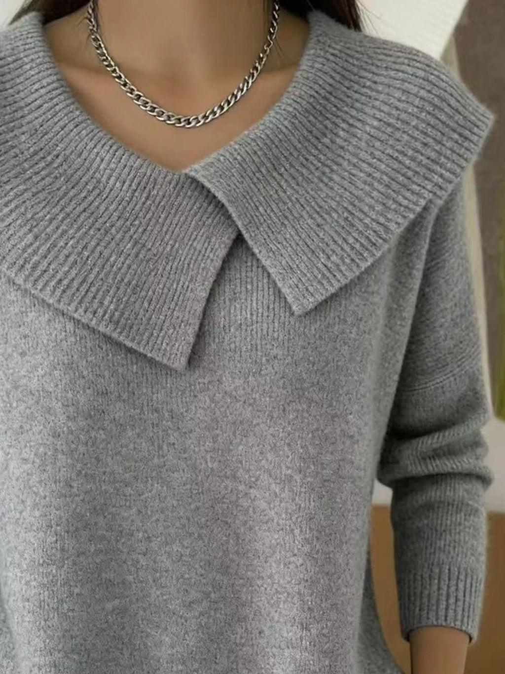 Full Size Wide-collar Ribbed Knit Sweater Plus (2)