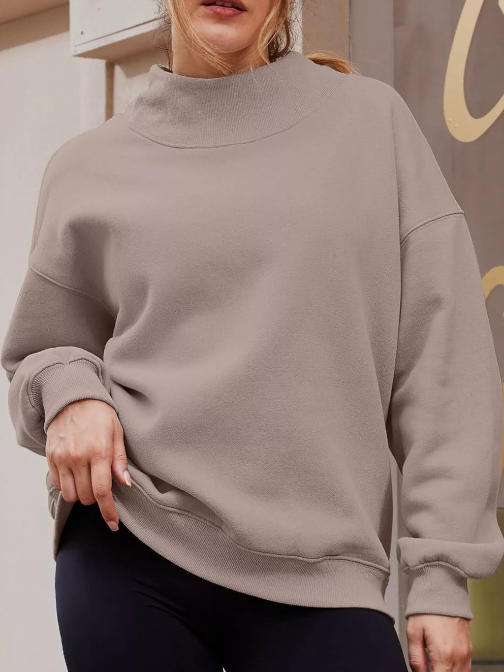 Oversized Mock Neck Long Sleeve Sweatshirt (23)