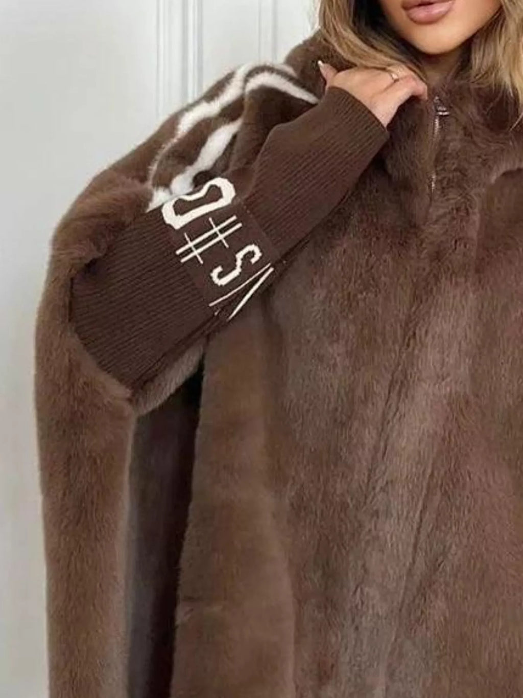 Hooded Faux Fur Striped Trim Outerwear (9)