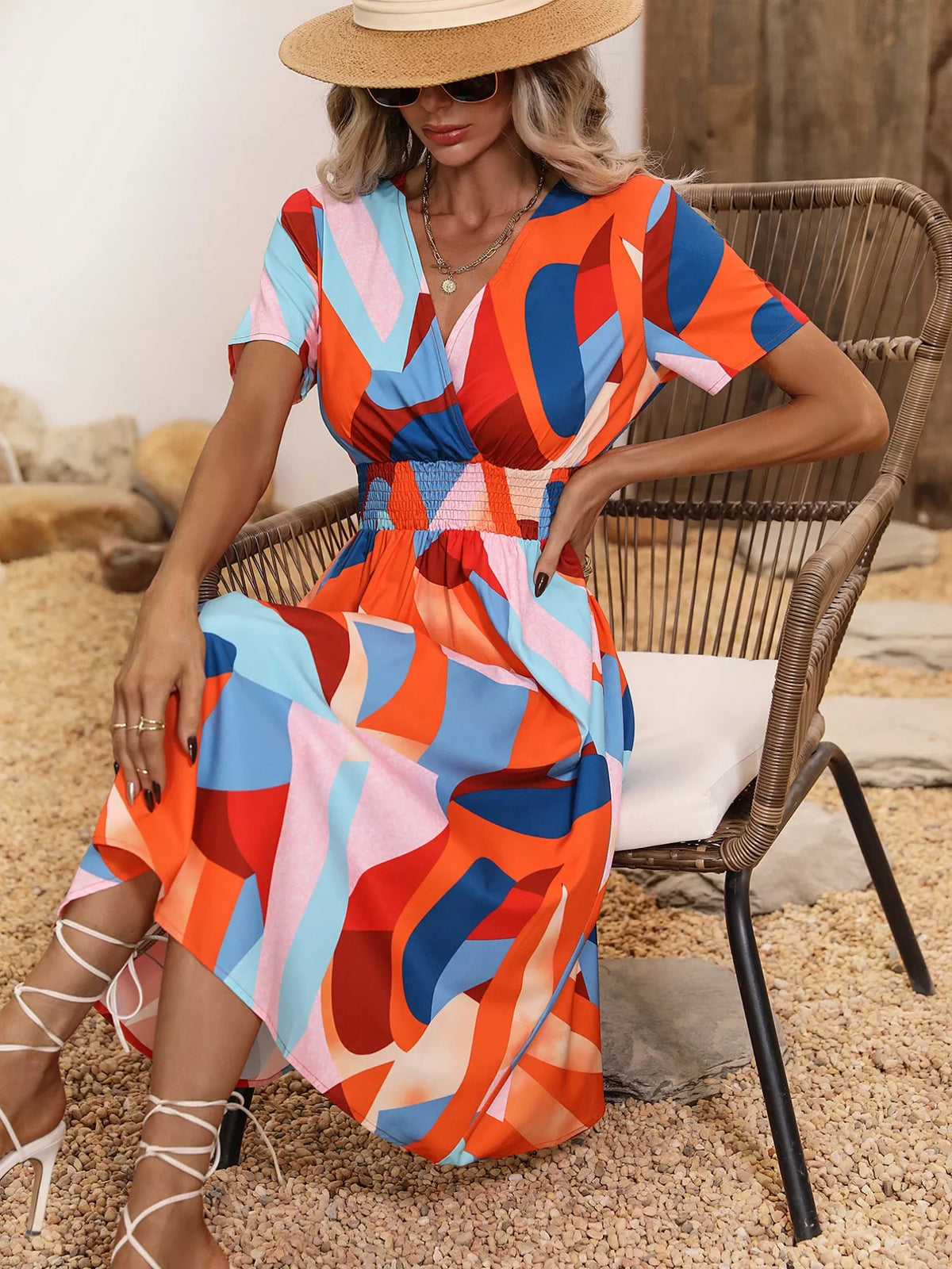 Printed Short Sleeve Midi Dress (4)