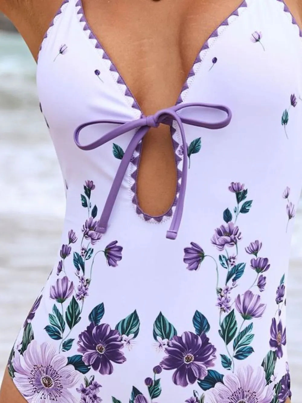 Printed Spaghetti Strap One-piece Swimwear Cover Up Swim Set (10)