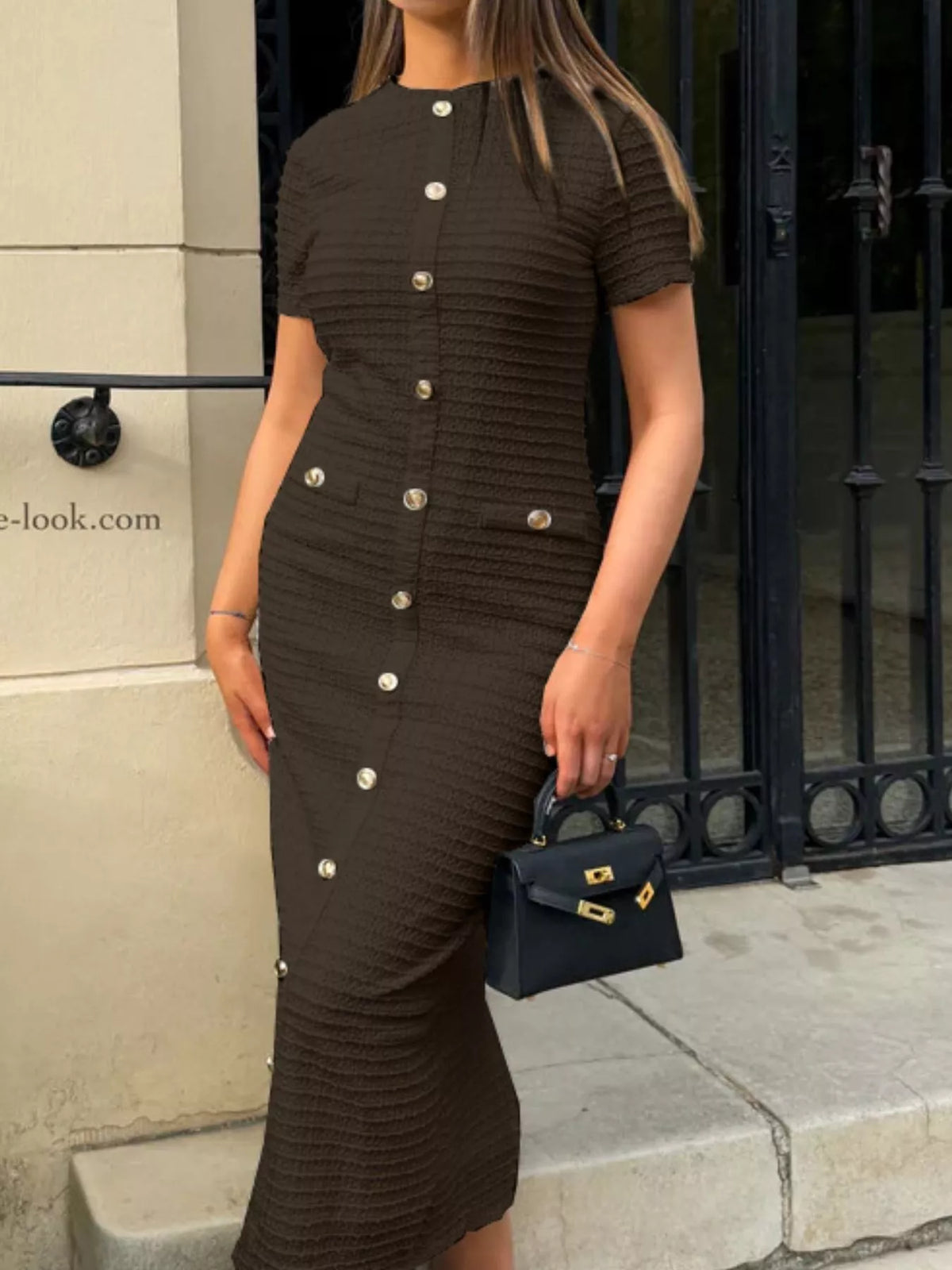 Textured Short Sleeve Midi Dress (5)