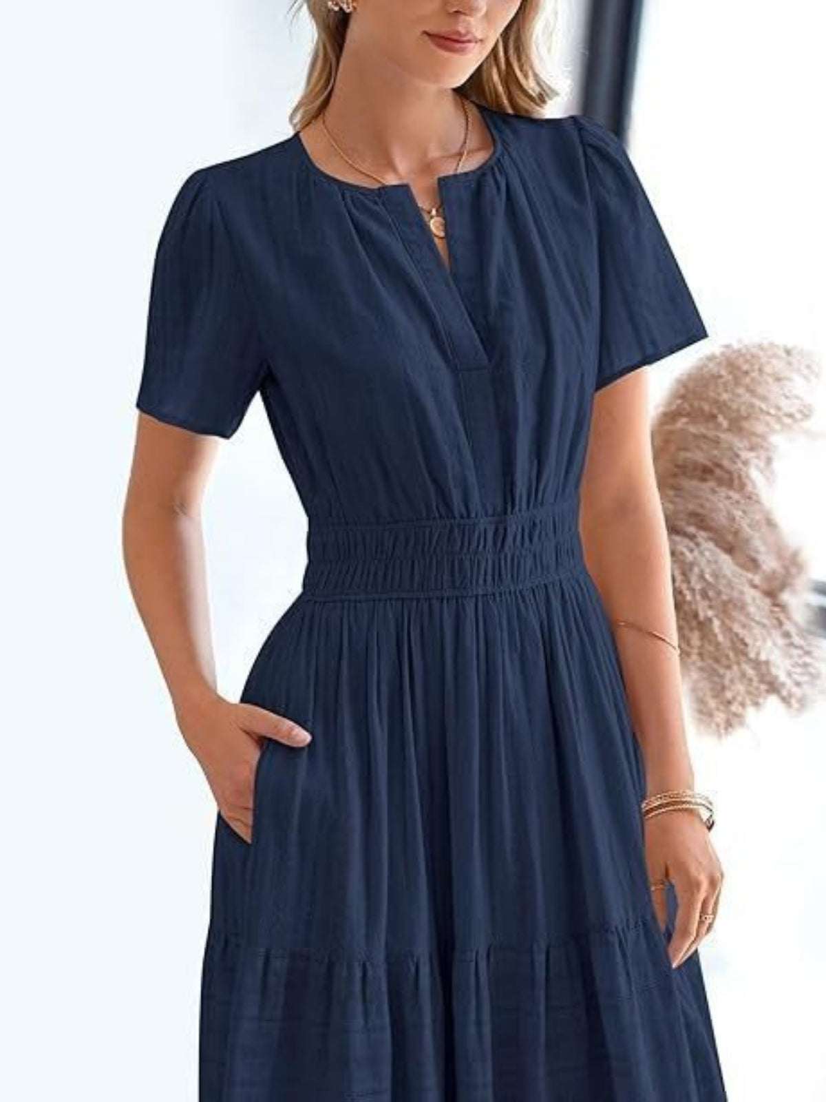 Notched Short Sleeve Tiered Dress (9)