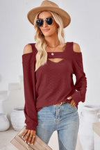 Cutout Square Neck Cold Shoulder T-shirt (15)