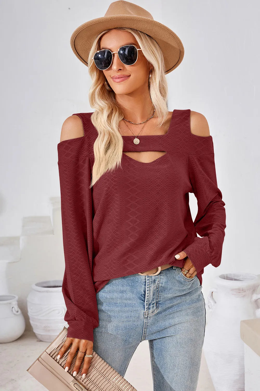 Cutout Square Neck Cold Shoulder T-shirt (15)