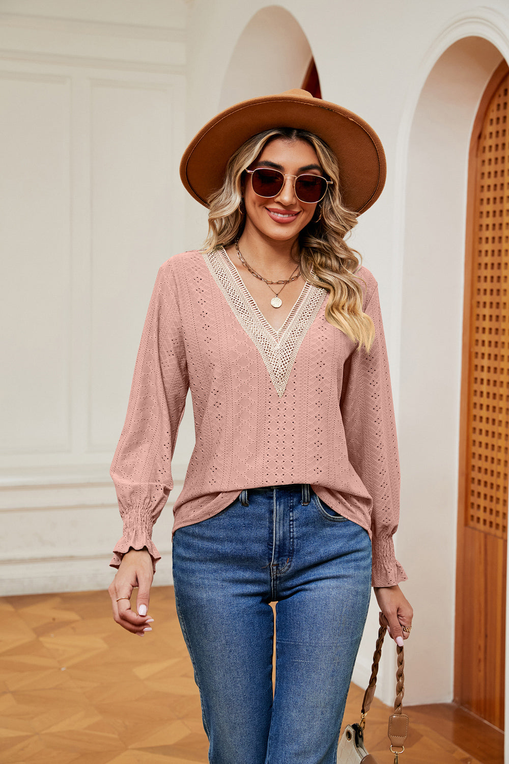 Contrast Flounce Sleeve Blouse (11)