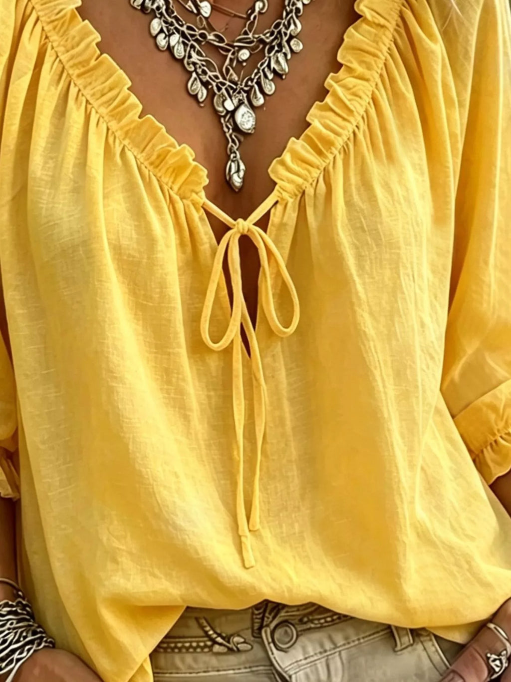 Frill Tie Neck 3/4 Sleeve Blouse (14)