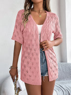 Openwork Open Front Short Sleeve Cardigan (8)