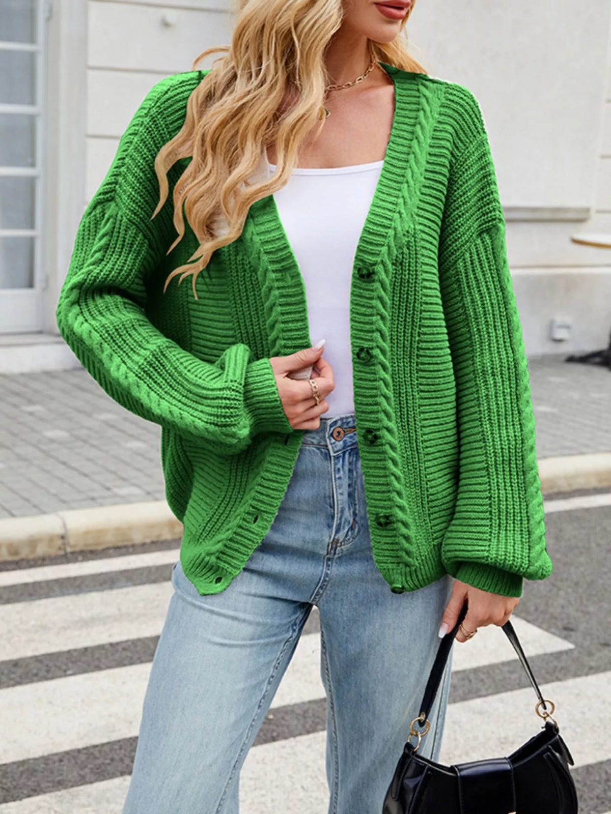 Cable Knit Button-up Cardigan (20)