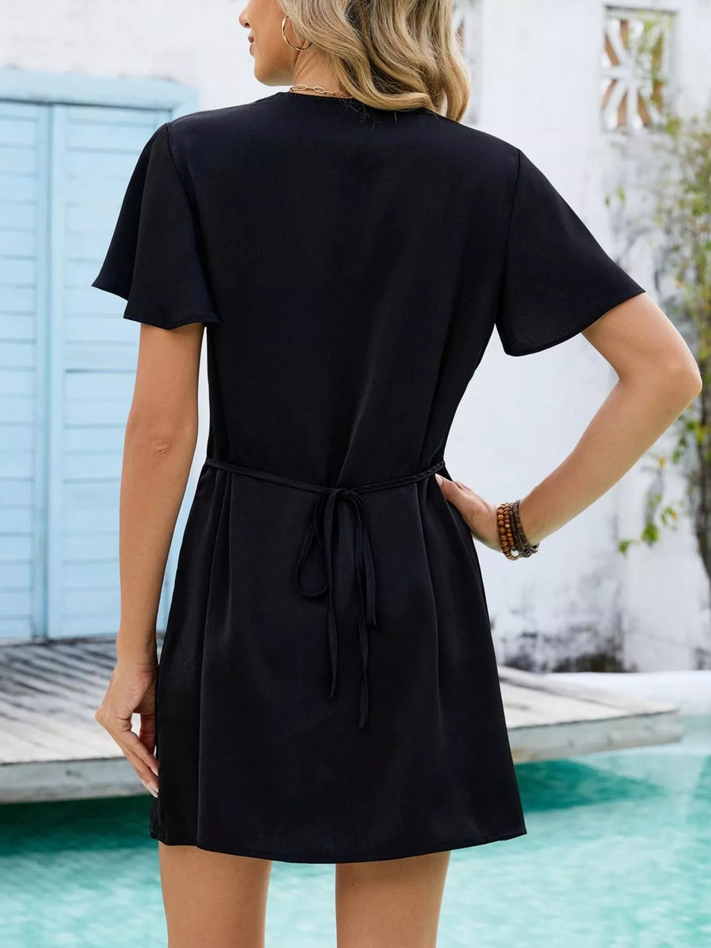 Notched Flutter Sleeve Mini Dress (10)