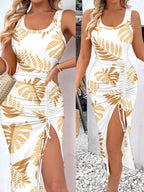 Ruched Slit Sleeveless Midi Dress (30)