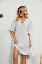 Notched Neck Flounce Sleeve Dress (21)