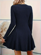 Ribbed Knit Long Sleeve A-line Dress (17)
