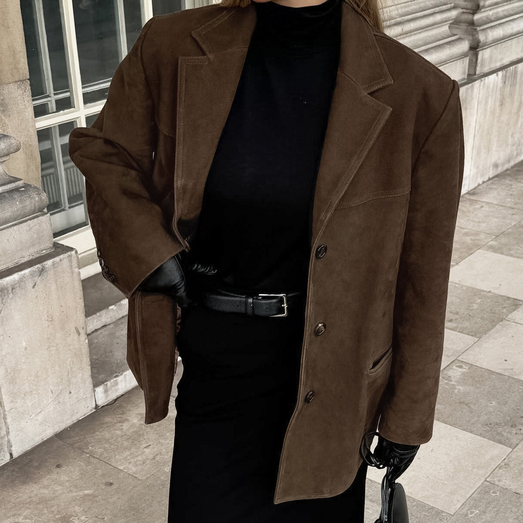 Brushed Velvet Retro Lapels Loose Suede Jacket photo 2